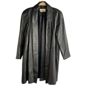 Vintage 80s Gianni Black Leather Coat Women L Slouchy Futuristic Shawl Collar
